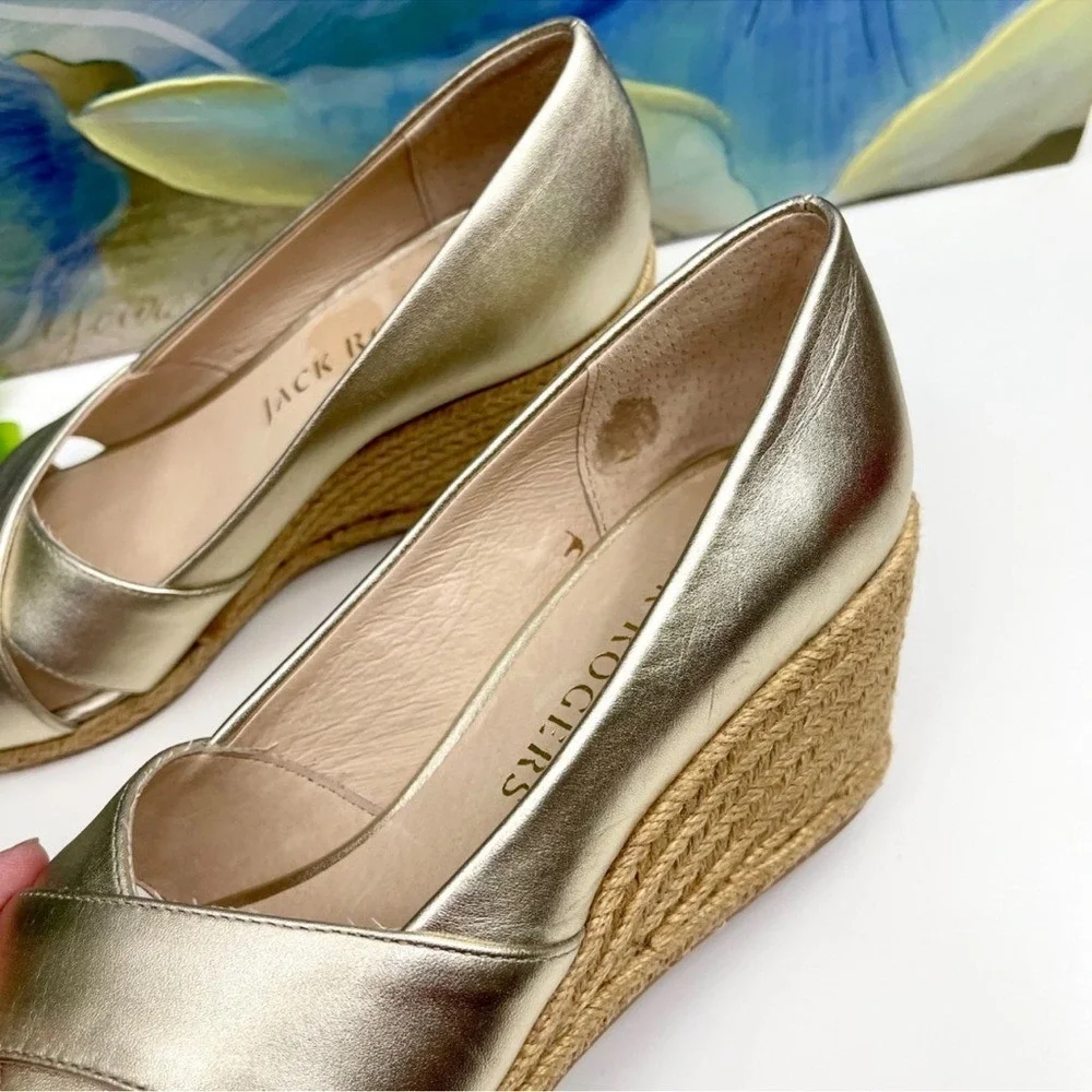 Jack Rogers Palmer Crisscross Wedge Espadrille In Gold Size 8